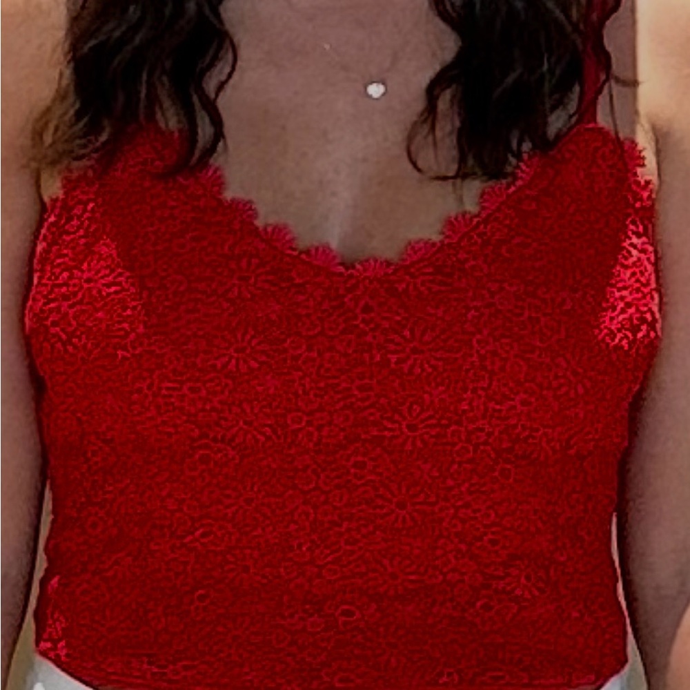 *last chance* No Boundaries | Women. Red Lace Cropped Tank Top - Picture 12 of 13